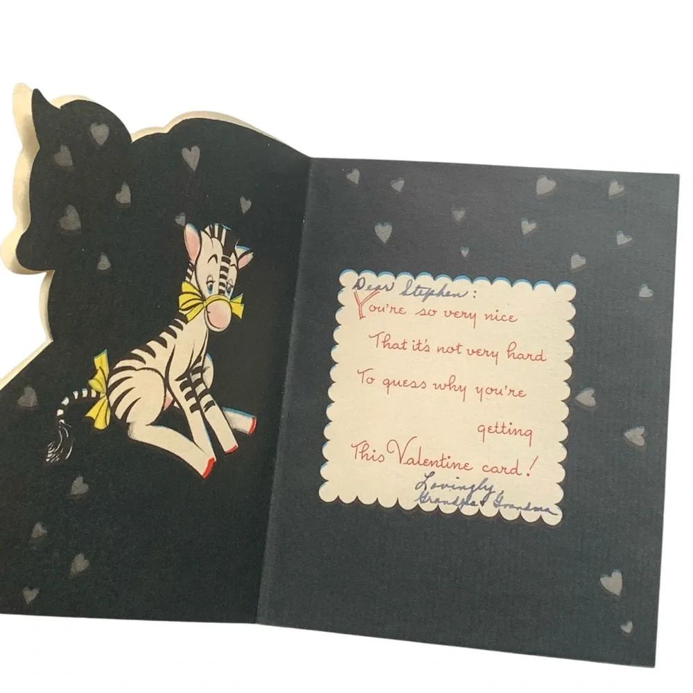 Vintage 1940’s Era Zebra Valentine Card by American Greeting Card Baby Card